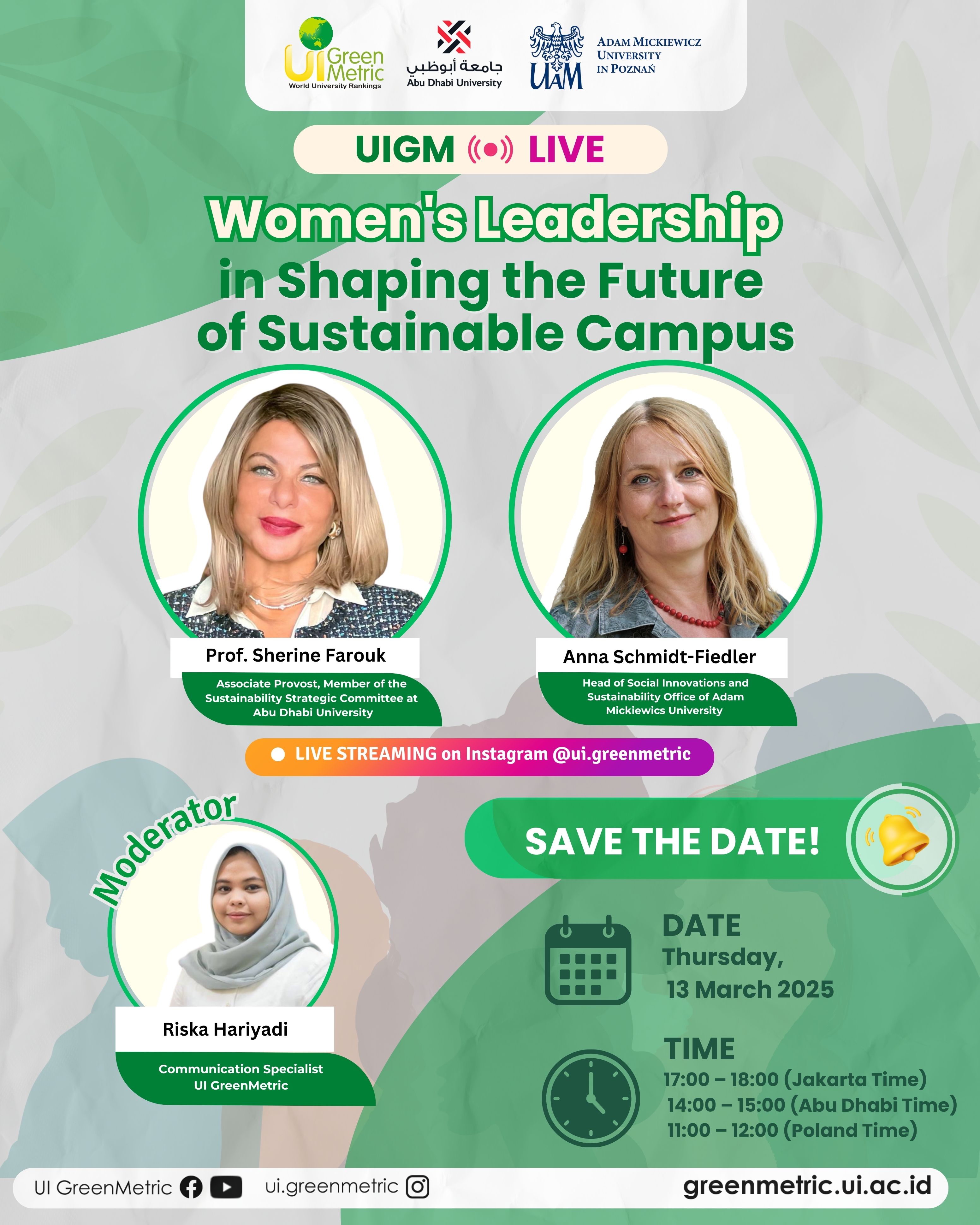 UI GreenMetric IG Live Discussion: Women’s Leadership in Sustainability and the Future of Sustainable Campuses
